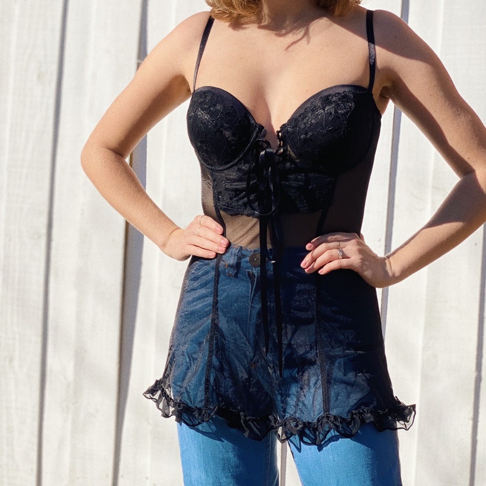 Vintage Seductivewear black lace organza Chemise.
